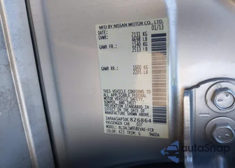 2013 Nissan Maxima 3.5 Sv z USA, uszkodzony, nr VIN 1N4AA5AP5DC826864